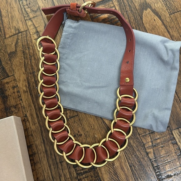Miu Miu LEATHER Necklacegold tone rings adjustable terra-cotta Bigiottera NWT - Picture 14 of 17